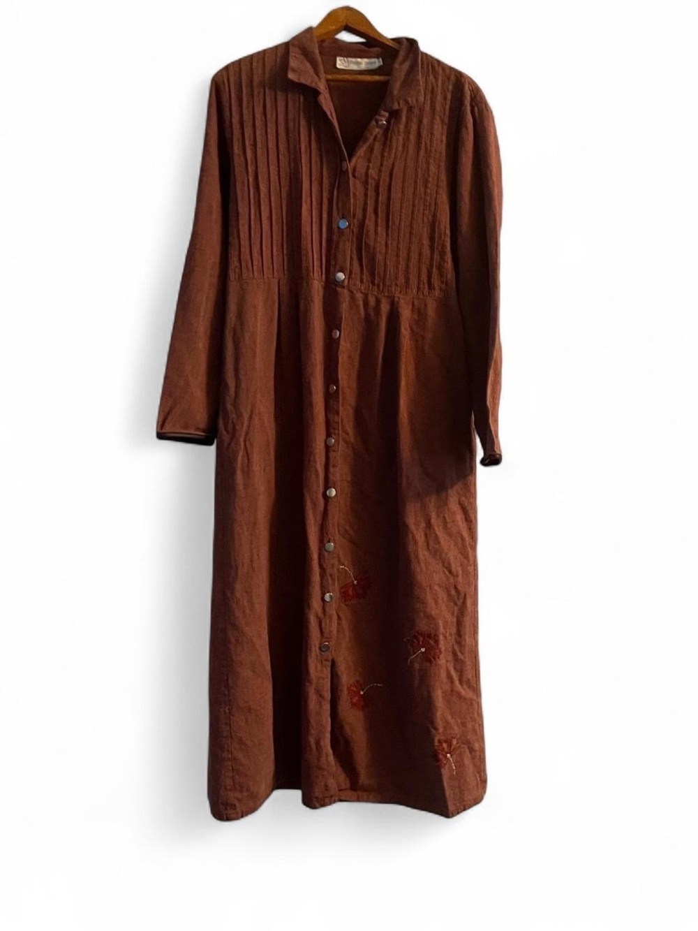 Pebble Brook Vintage Y2K Linen Cotton Rust Red Embroidered Women's M Midi Dress